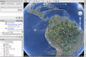 Google Earth screen showing the place-markers of the JCUs.