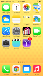 My home screen with the new iOS7